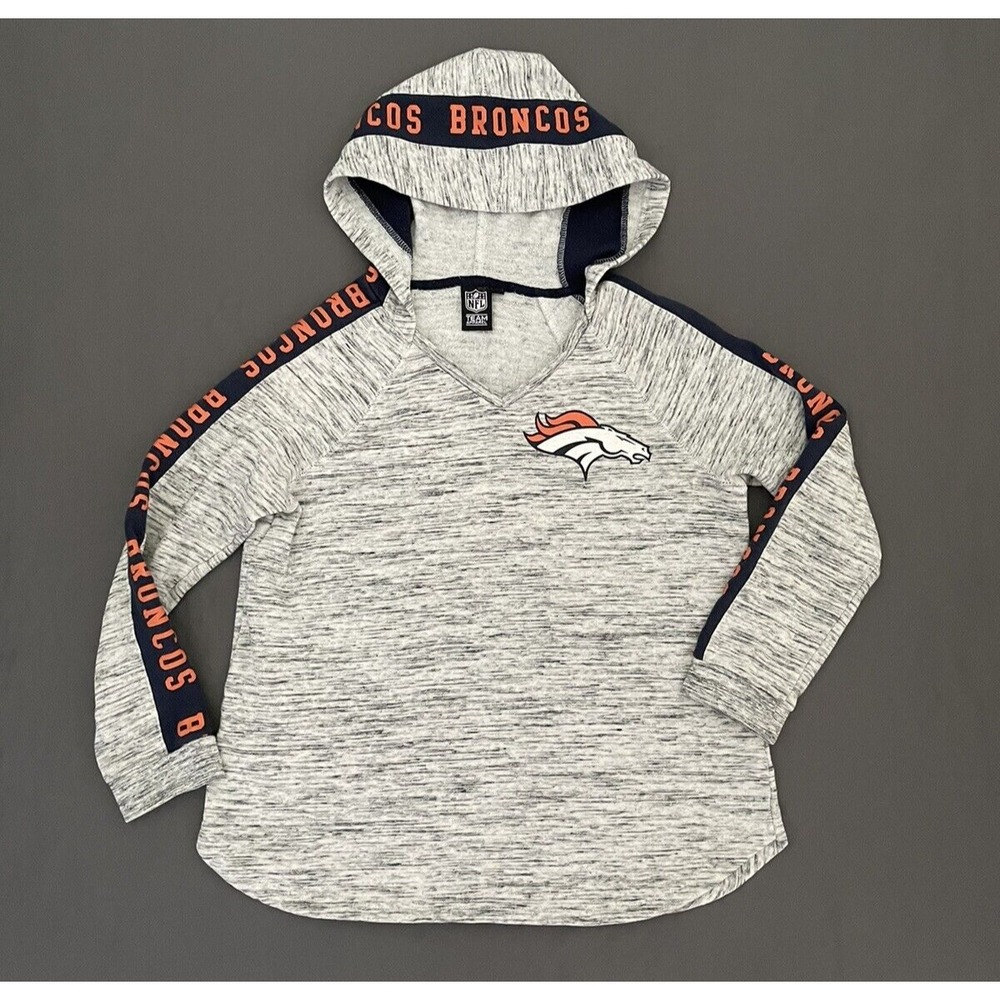 Womens Small NFL Team Apparel Denver Broncos Hooded Sweatshirt Heathered Gray